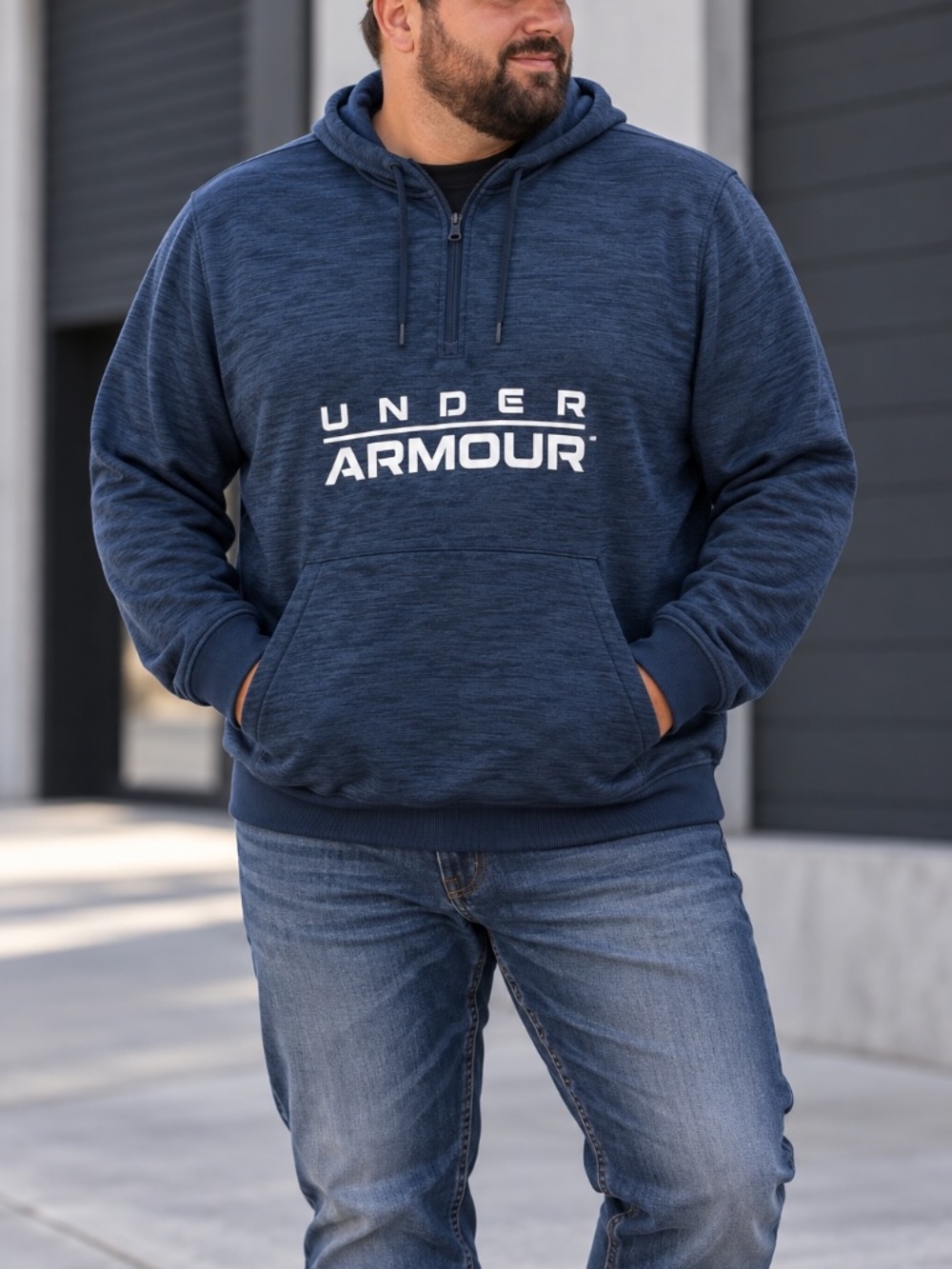 Under Armour Hoodie Mens Size 2XL Blue Loose Fit 1/4 Zip Performance Spellout
